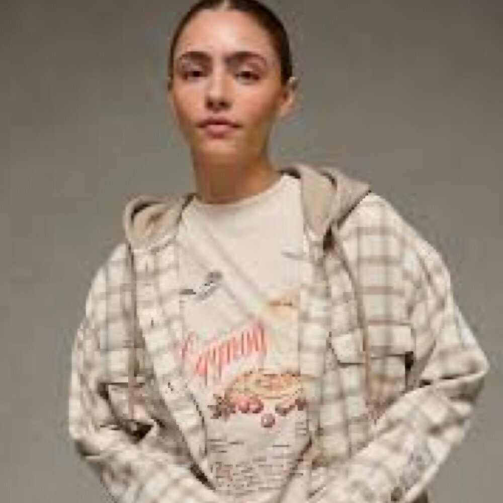 American Eagle Cowgirl soft Y2K Tan cream Western button-down shacket hoodie XS